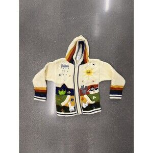 Isabella Mia Vintage Peruvian Knit Hooded Sweater Jacket Size 8 Llama Bunny 3D